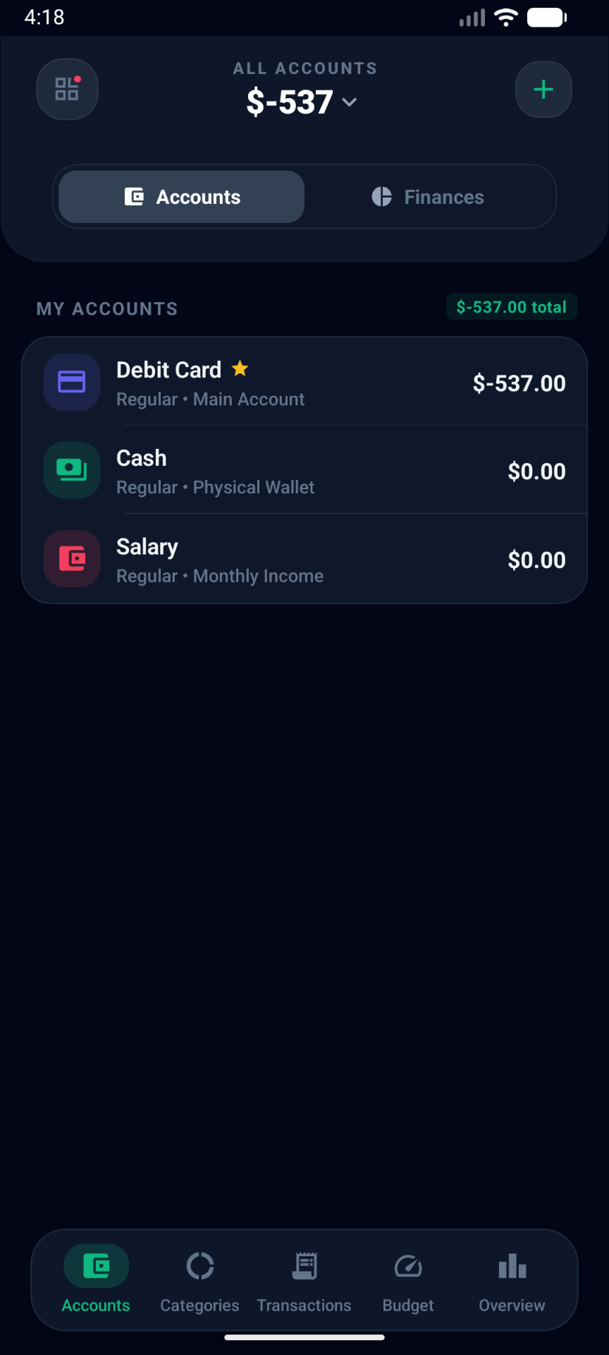 xPenny accounts in dark mode